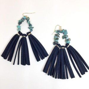 NWOT Handmade Navy Leather Tassels Earrings